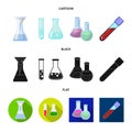 Vector illustration of flask and laboratory logo. Collection of flask and equipment vector icon for stock. Royalty Free Stock Photo