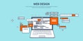 Vector illustration. Flat background. Coding, programming. SEO. Search engine optimization. App development, creation Royalty Free Stock Photo