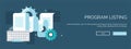 Vector illustration. Flat background. Coding, programming. SEO. Search engine optimization. App development, creation Royalty Free Stock Photo
