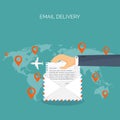 Vector illustration. Flat background with envelope. Emailing concept background. Spam sms writing.Lettering. New message Royalty Free Stock Photo