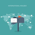 Vector illustration. Flat background with envelope. Emailing concept background. Spam sms writing.Lettering. New message Royalty Free Stock Photo