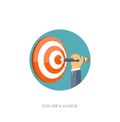 Vector illustration. Flat backgrounds set. New ideas, smart solutions. Business aims. Teamwork. Targeting.