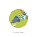 Vector illustration. Flat backgrounds set. New ideas, smart solutions. Business aims. Teamwork. Targeting.