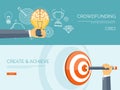 Vector illustration. Flat backgrounds set. New ideas, smart solutions. Business aims. Teamwork. Targeting.