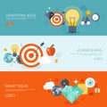 Vector illustration. Flat backgrounds set. New ideas, smart solutions. Business aims. Teamwork. Targeting.