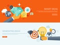Vector illustration. Flat backgrounds set. New ideas, smart solutions. Business aims. Teamwork. Targeting.