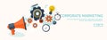 Vector illustration. Flat backgrounds set. New ideas, smart solutions. Business aims. Teamwork. Targeting.