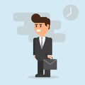 Vector of a flat cartoon character business man with a briefcase.