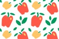 Vector illustration with flat cartoon seamless pattern of apples and leaves in naive broken line style, simple rustic Royalty Free Stock Photo