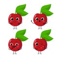 Vector Illustration Flat Cherry Cute Character expression emotion collection set isolated on white background , minimal style ,