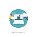 Vector illustration. Flat cloud computing background. Data storage network technology. Multimedia content, web sites Royalty Free Stock Photo