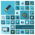 Vector illustration of flat color icons with long shadow. Graphic tools for interface design. Royalty Free Stock Photo
