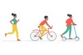 Vector illustration in flat design of African American people engaged in various sports. Running, cycling, biking. World health