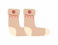 Vector illustration flat design beige socks isolated on white background. Textile warm socks pair cute decoration.