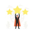 Celebrating a super businessman hold the big Star over head. Rating, feedback, evaluation system, positive review