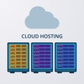 Vector illustration of a flat design of cloud hosting Royalty Free Stock Photo