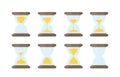 Hourglass sprites illustration for animation frames. Colored sand clocks on white background. Use in game development