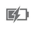 Vector power battery with lightning bolt icon. Half charged accumulator symbol and sign illustration on white background