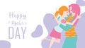 Vector illustration flat design style happy mother`s day! Child daughter running and hugging to her mum to congratulate with Royalty Free Stock Photo