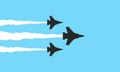 Three military fighters symbols on blue background. Jets show vector illustration Royalty Free Stock Photo