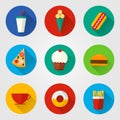 Vector illustration of flat fast food icons Royalty Free Stock Photo