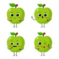 Vector Illustration Flat Green Apple Cute Character expression emotion collection set isolated on white background , minimal style Royalty Free Stock Photo