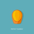 Vector illustration with flat hard hat. Engineering building. Protection. Plastic helmet. Royalty Free Stock Photo