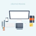 Vector illustration. Flat header. Teamwork. Smart solutions. Programming coding and web design. Royalty Free Stock Photo