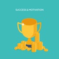 Vector illustration. Flat header. Trophy ,money. New ideas ,smart solutions. Business aims. Motivation and success.