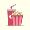 Flat icon Pop corn box and drink soda. illustration. isolated