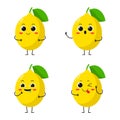 Vector Illustration Flat Lemon Cute Character expression emotion collection set isolated on white background , minimal style , Raw Royalty Free Stock Photo