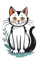 vector illustration, flat logo of cute cat vector icon, primitive childish doodle isolated on white background, favorite pets,