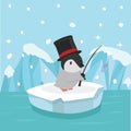 Cute penguin fishing on ice floe