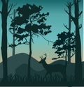 land forest and deer silhouettes Royalty Free Stock Photo