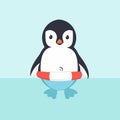 Cute Penguin in inflatable ring cartoon