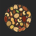 Vector illustration with flat nuts arranged in a circle shape