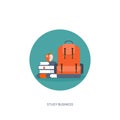 Vector illustration. Flat school backpack. Study bag.