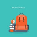 Vector illustration. Flat school backpack. Study bag.