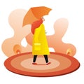 Vector illustration in flat simple style - autumn concept - girl walking in the rain in orange coat with umbrella Royalty Free Stock Photo