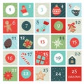 Advent calendar with christmas elements. Vector illustration in flat style