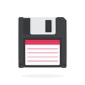 Black magnetic computer floppy disk in flat style Royalty Free Stock Photo