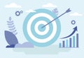 Vector Illustration In Flat Style With Cartoon Items On Blue Background. Blue Darts Aim With Arrow In Middle, Different Royalty Free Stock Photo