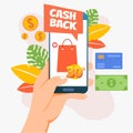 Vector illustration with flat style for Cashback concept. Saving money and Money refund.