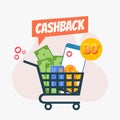 Vector illustration with flat style for Cashback concept. Saving money and Money refund.