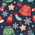 Christmas pattern cute seasonal elements, vector illustration in flat style