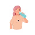 Drink more water. Woman character with a bottle of water