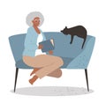 vector illustration in flat style. an elderly woman is reading a book. Royalty Free Stock Photo