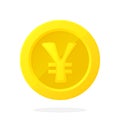 Gold coin of Japanese yen or Chinese Yuan in flat style Royalty Free Stock Photo