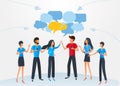 Group of business people chat communication dialogue speech bubbles, cartoon characters discuss social network, message, discussi Royalty Free Stock Photo
