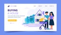 Happy family with house. Landing page template for mortgage, buying a house, real estate concept. Vector illustration in